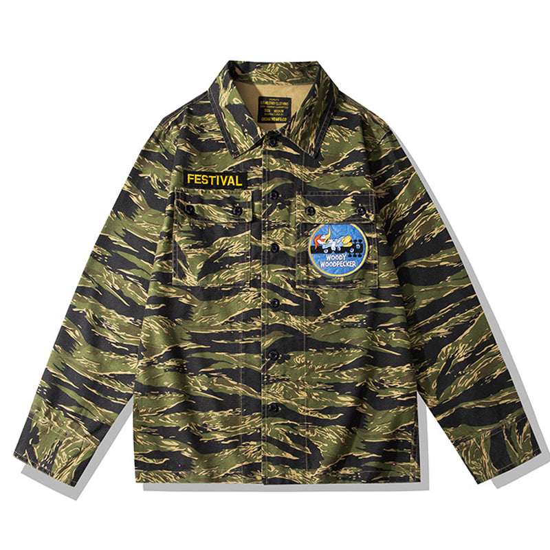 American casual coverall with Woodpecker embroidered badge