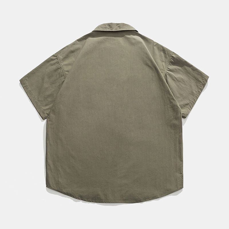 Classic plain hedgework short-sleeved shirt