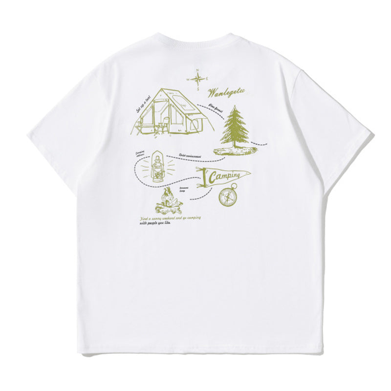 夏新作 Yama camping プリント半袖Tシャツ