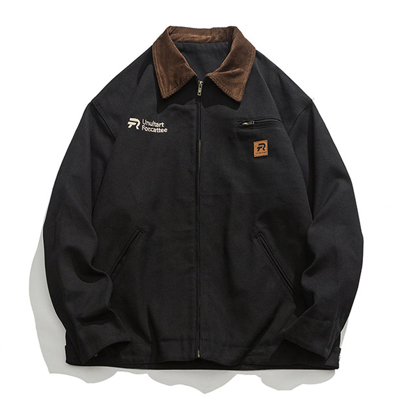 Corduroy neck multi-pocket retro jacket