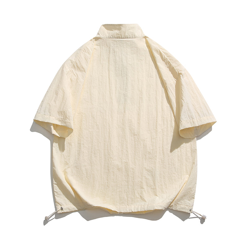 Fashion stand collar pocket short sleeve shirt