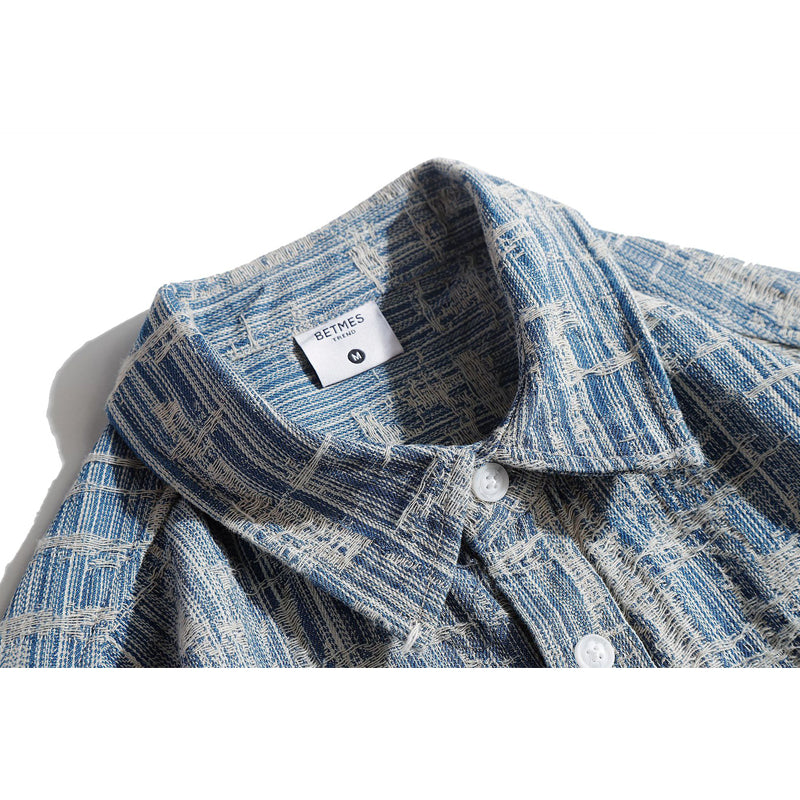 Distressed blue long-sleeved shirt
