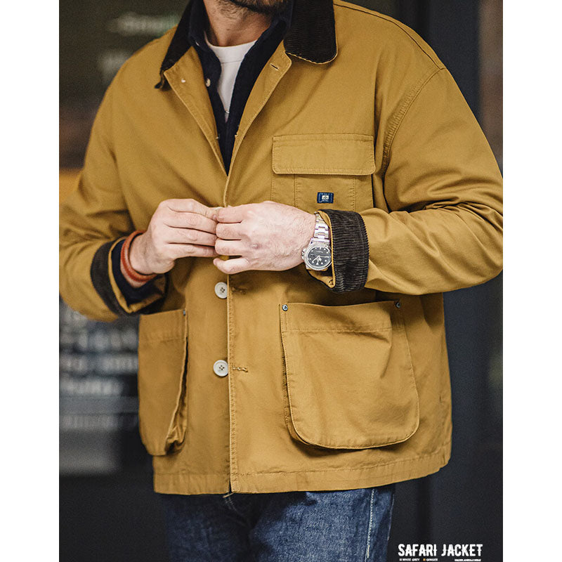 Safari jacket with corduroy collar and cuffs