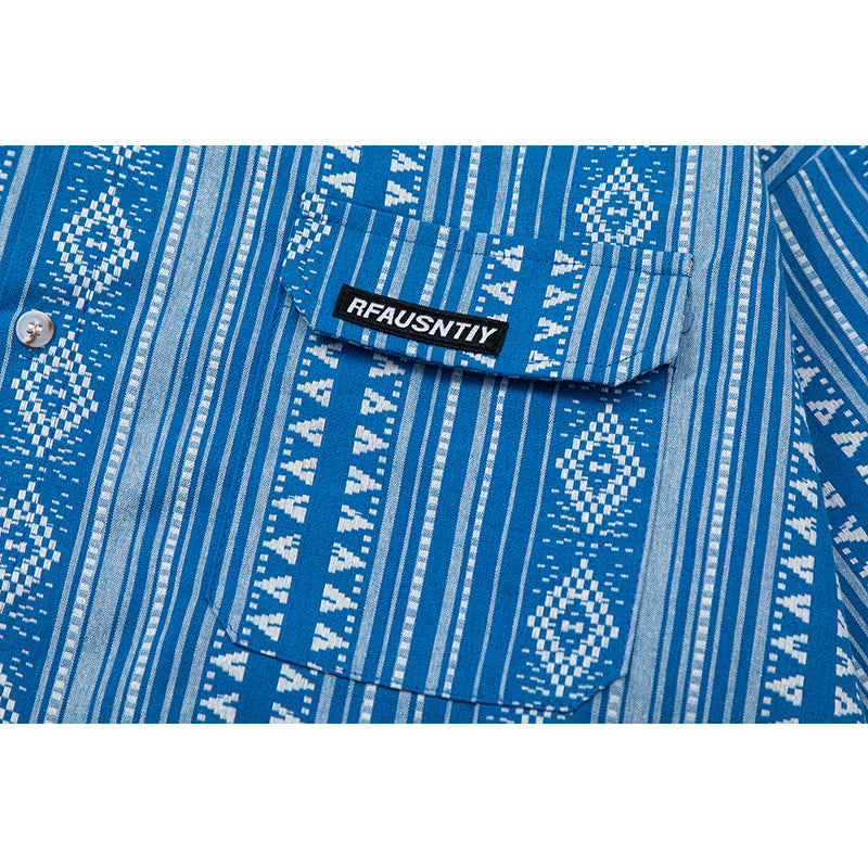 New summer geometric ethnic style short sleeve shirt