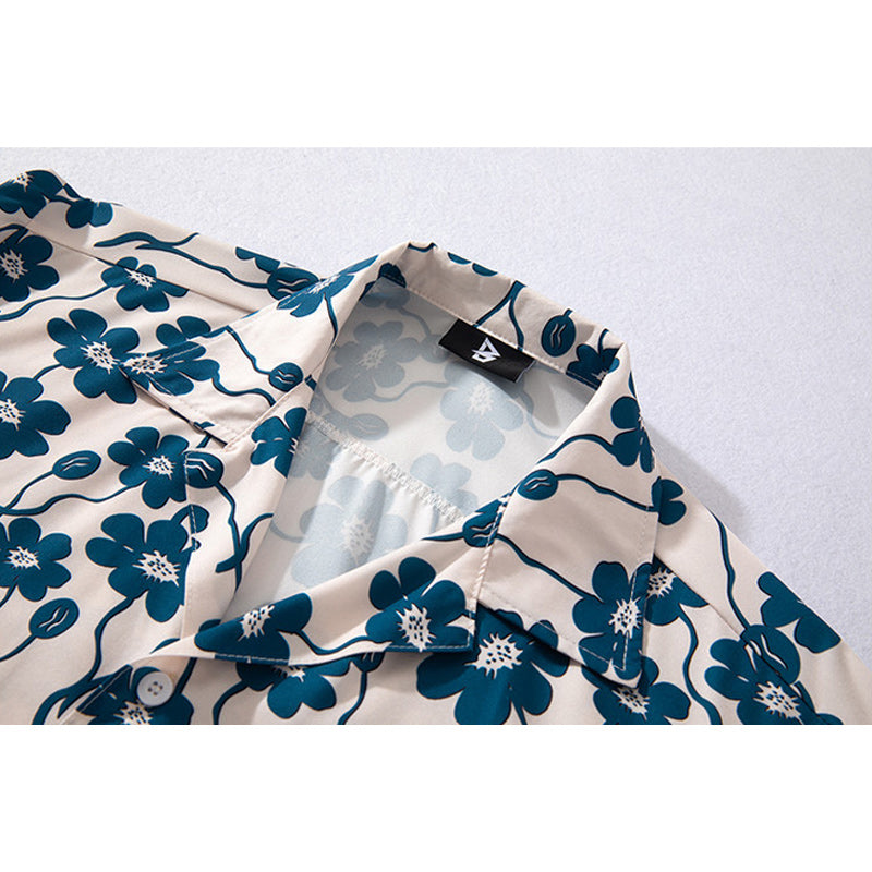 Cuban color floral print aloha shirt short sleeve