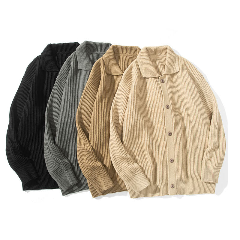 Business & Casual Collared Rib Knit Cardigan