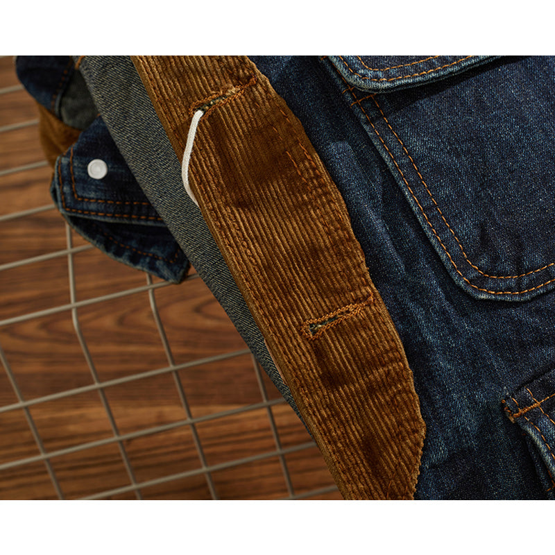 Corduroy-trimmed washed denim jacket