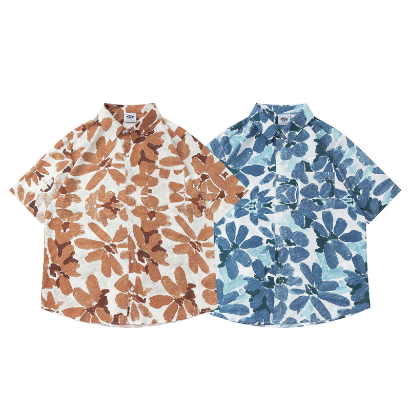 New for summer: Oil painting style floral print short sleeve shirt