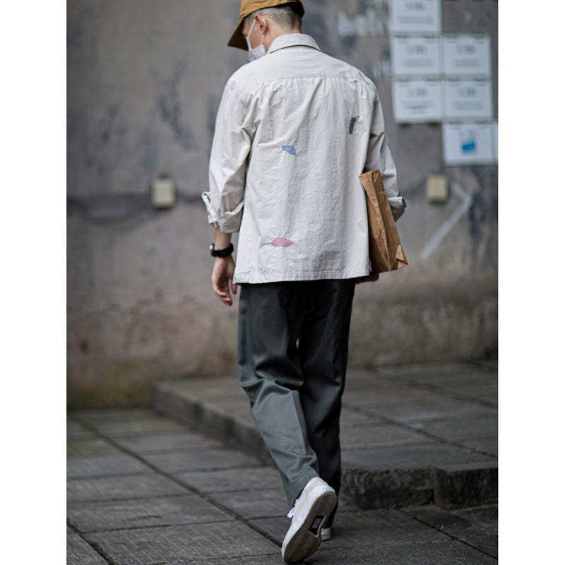 Retro embroidered cotton long-sleeved shirt