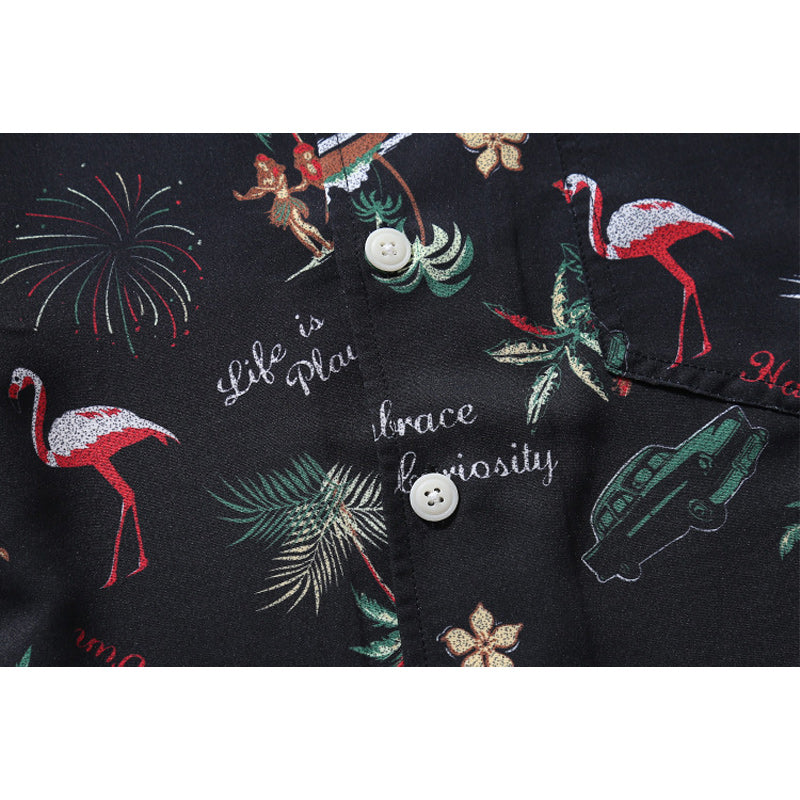 "Palm Trees, Flamingos, and Fireworks" Aloha Shirt