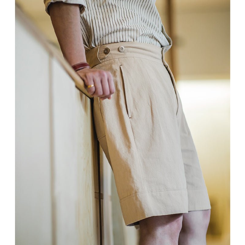 Mid-waist cotton-linen Naples shorts