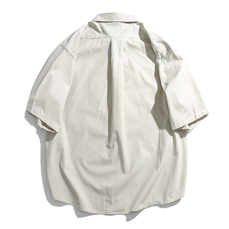Retro plain loose work short sleeve shirt