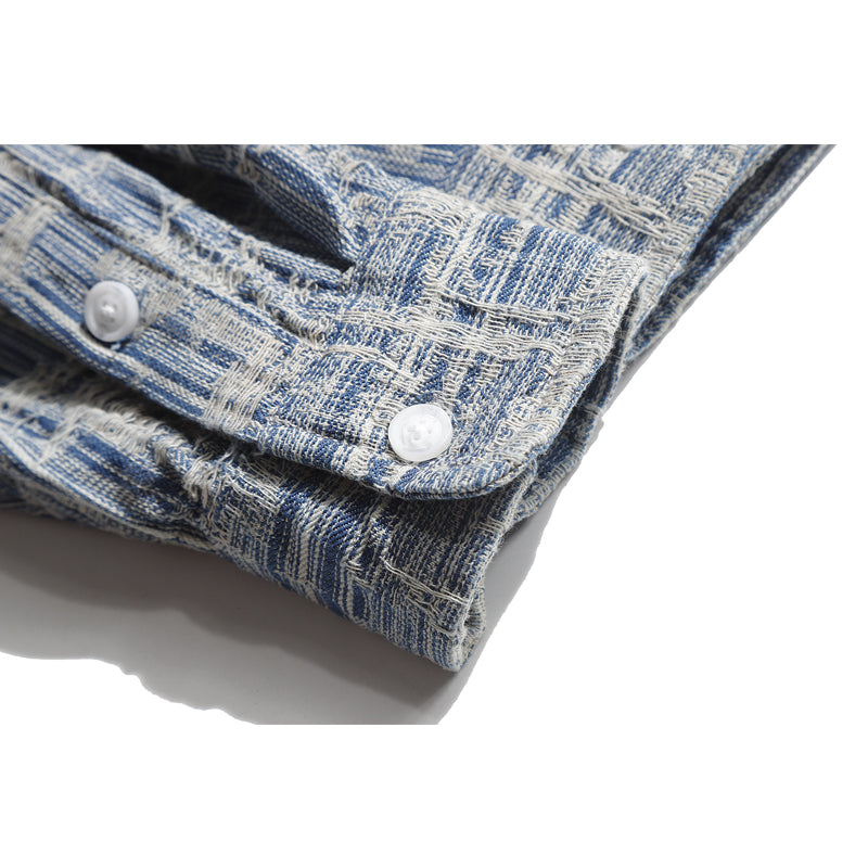 Distressed blue long-sleeved shirt