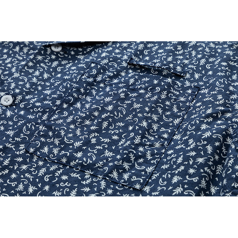 Cuban neck floral navy aloha shirt
