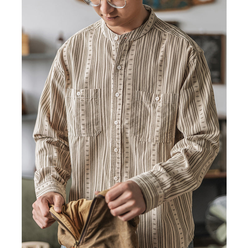 Ethnic Stripe Corduroy Henley Shirt