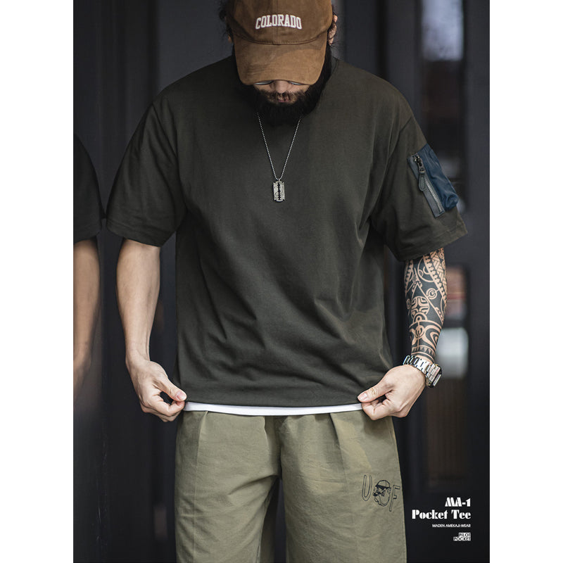 Color-coordinated collar MA-1 cotton T-shirt with pocket