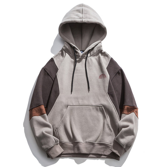 Casual mixed-color hooded print sweatshirt for men