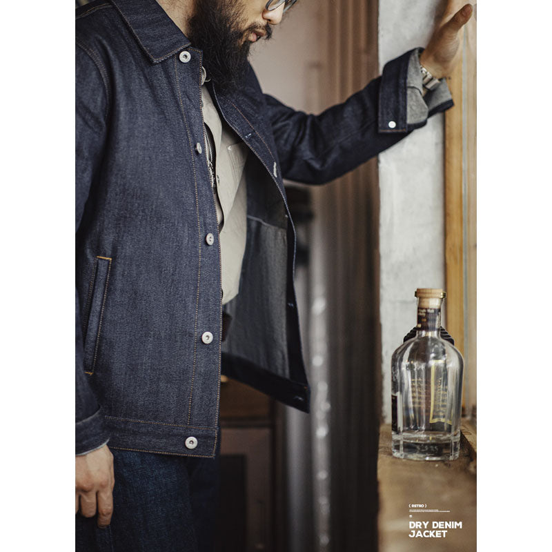 16.5oz Three-Eyed Eagle Print Twill Denim Jacket