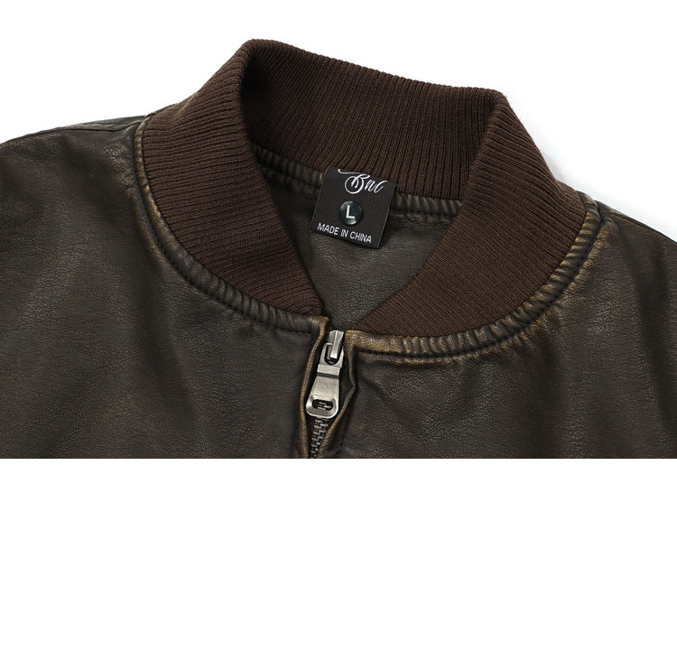 American Casual Retro Wash PU Leather Jacket