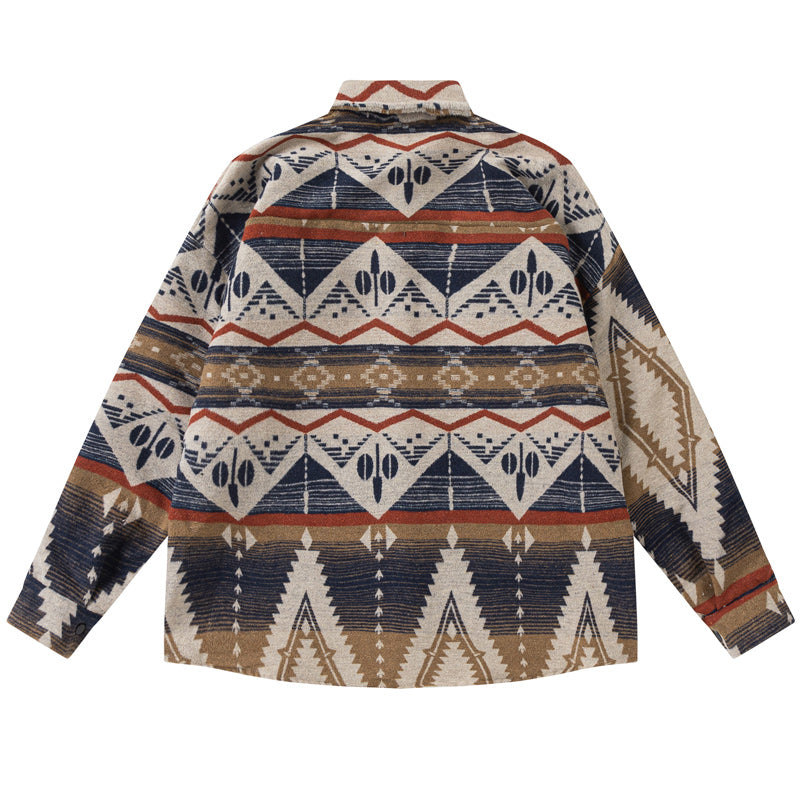 Ethnic print long-sleeved shirt for fall
