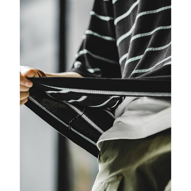 "Up Arrow" Embroidered Striped Knit Long Sleeve Tee