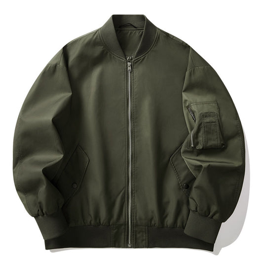 Loose-fitting baseball collar plain flight jacket