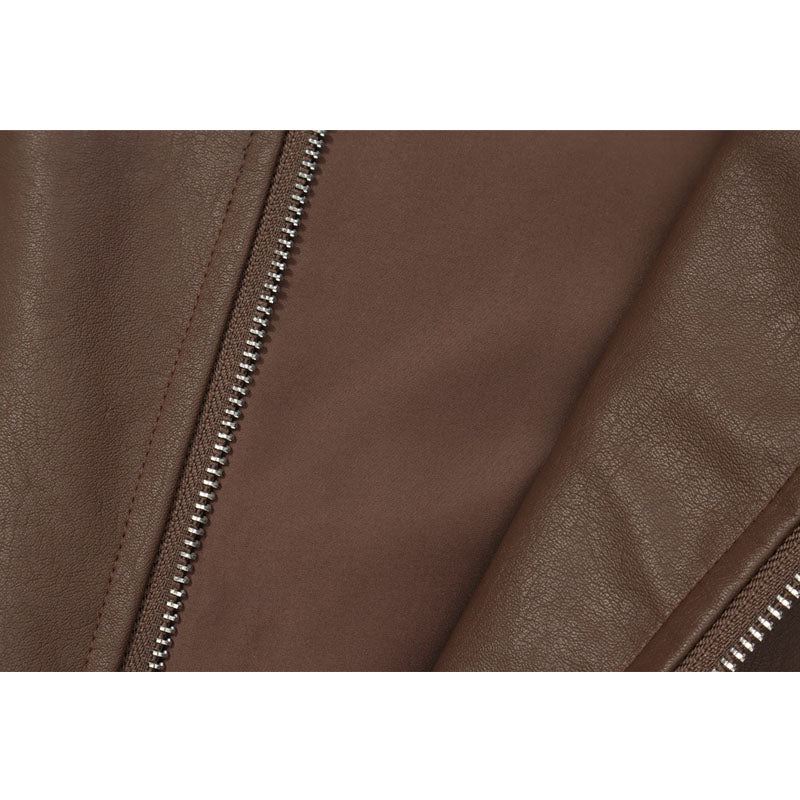 Casual stand collar PU leather jacket