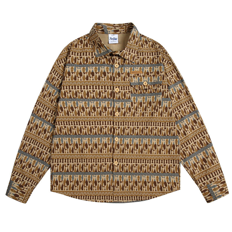 Ethnic print long-sleeved shirt for fall
