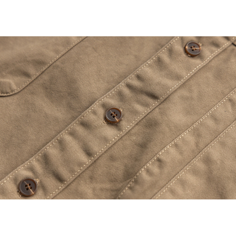 Multi-pocket classic plain work short-sleeved shirt