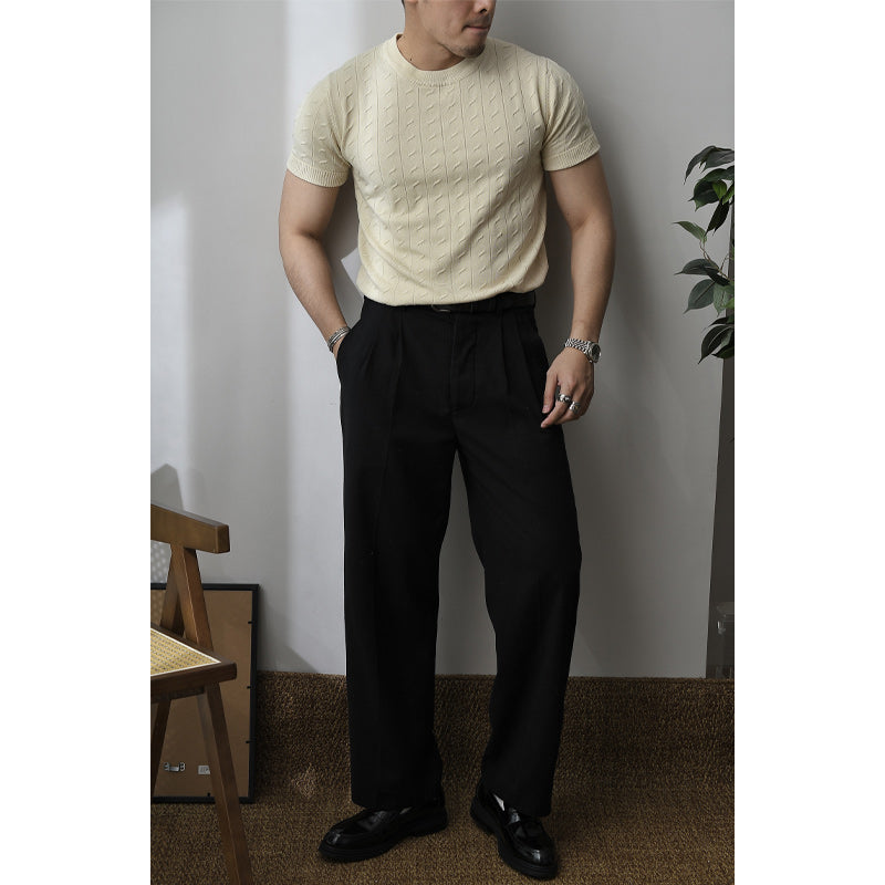 Slim American retro knit short sleeve T-shirt