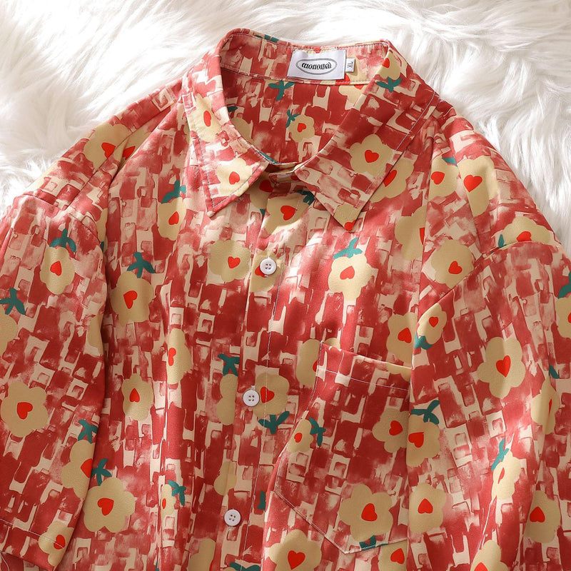 New Summer Floral Print Short Sleeve Shirt