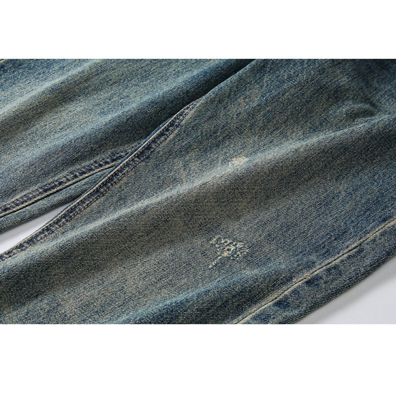 13.5 oz 100% cotton washed old straight jeans
