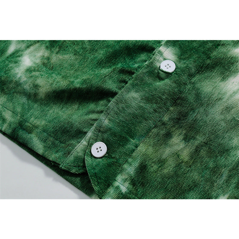 Hawaiian print tie-dye collarless short-sleeved shirt