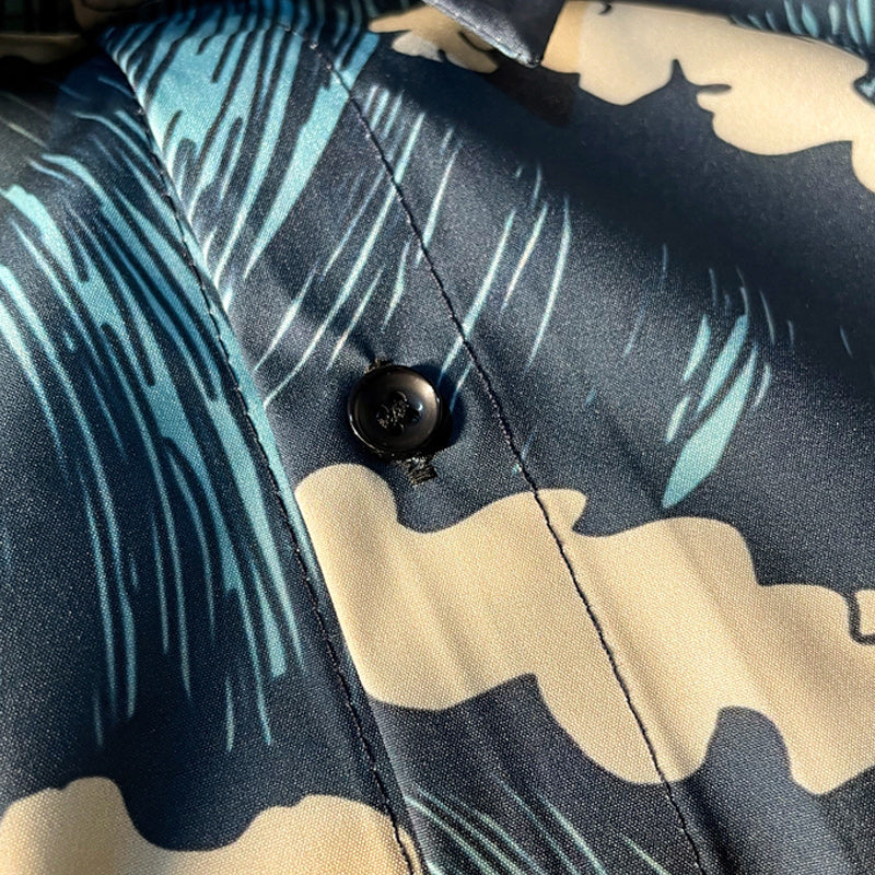 Retro "Wave" All-Over Print Aloha Shirt, Short Sleeve