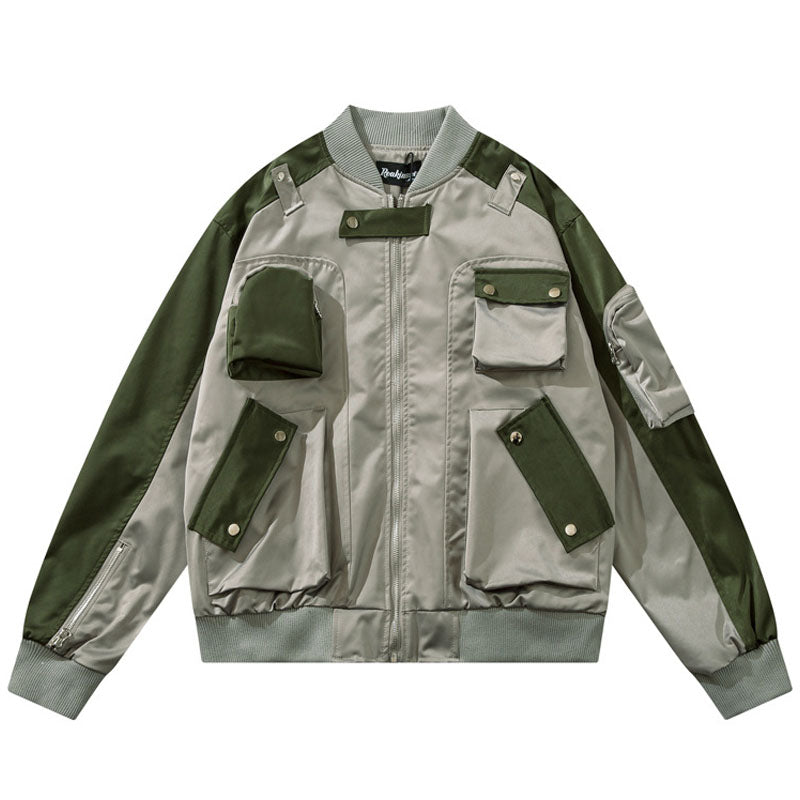 Three-dimensional multi-pocket color-coordinated casual jacket