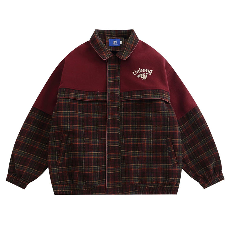 Men's Check Shirt, Fall/Winter, Loose Fit, Alphabet Embroidery, Baseball