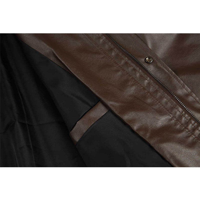 Classic American casual plain PU leather jacket