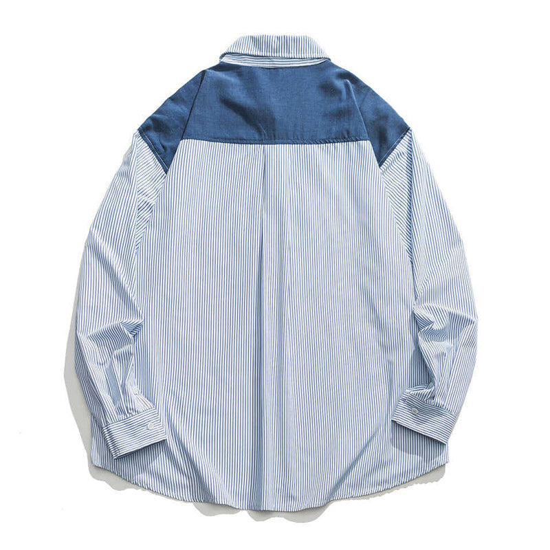Fashionable striped long-sleeved work shirt