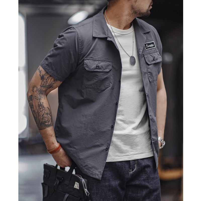Embroidered tag double pocket work shirt