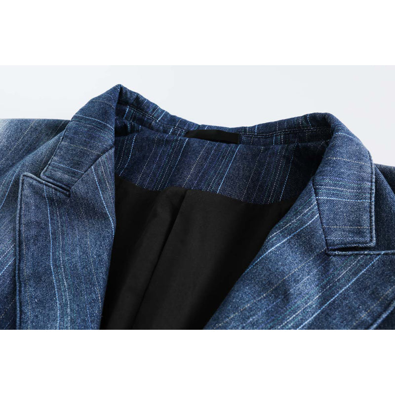 Gradient Washed Striped Stitch Denim Tailored Jacket