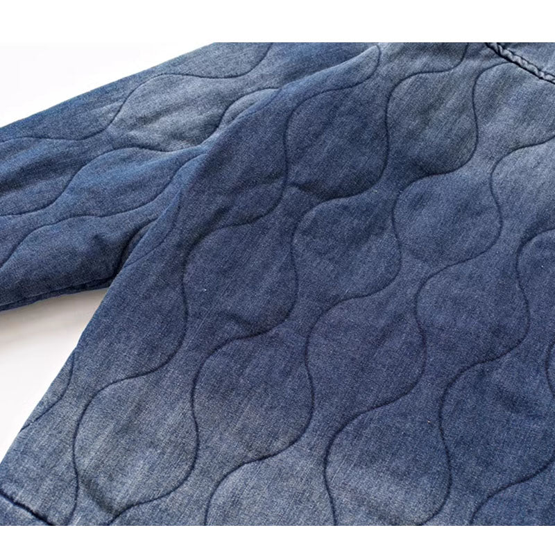 Casual denim hanten jacket with padding, loose cargo down jacket