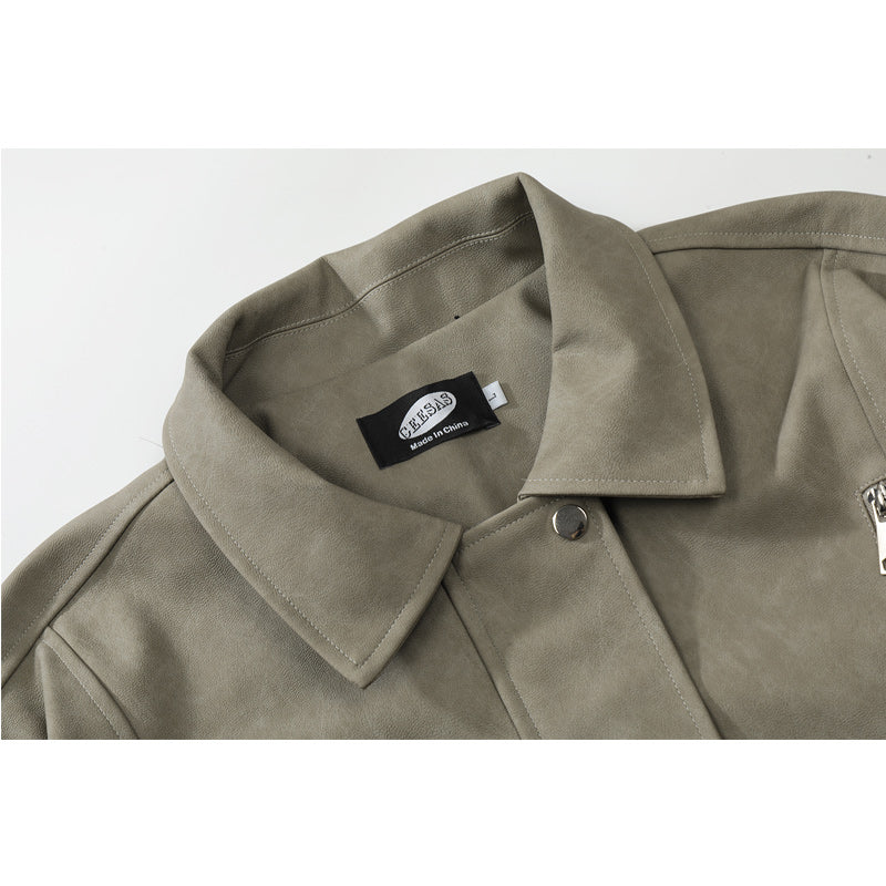 American casual simple classic leather jacket
