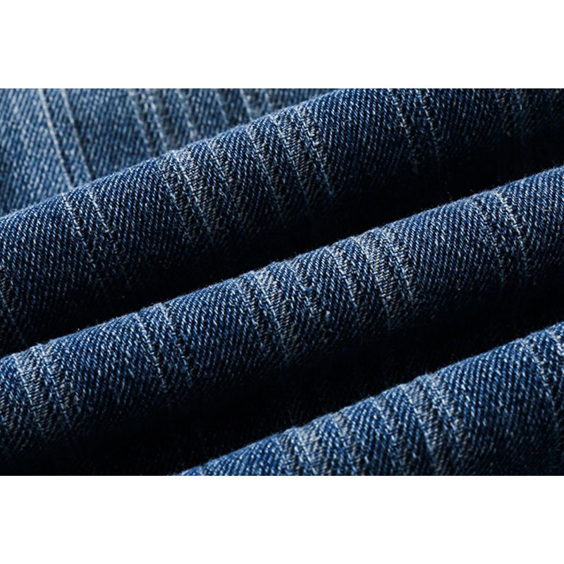 Washed Elastic Waist Straight Jeans