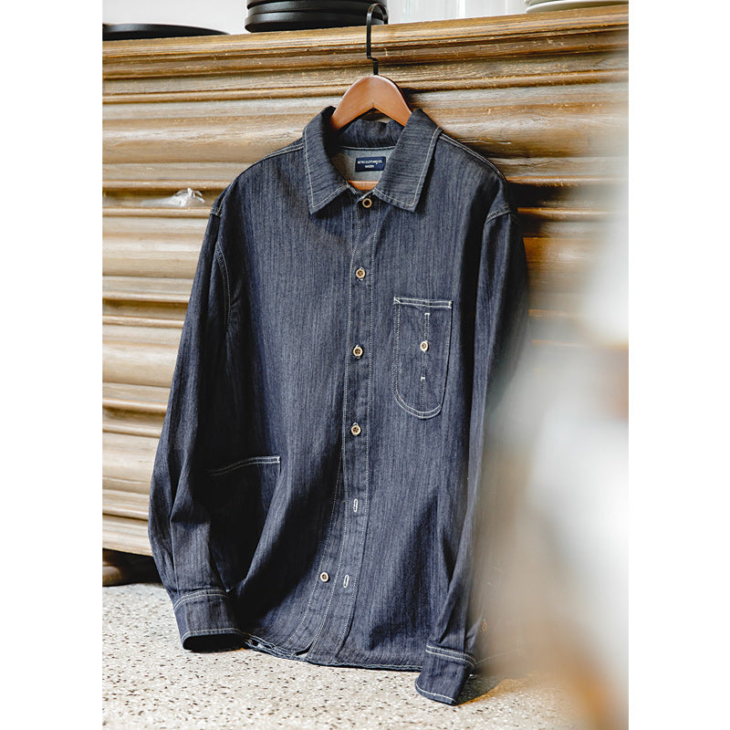 Denim work shirt with large "U" pocket