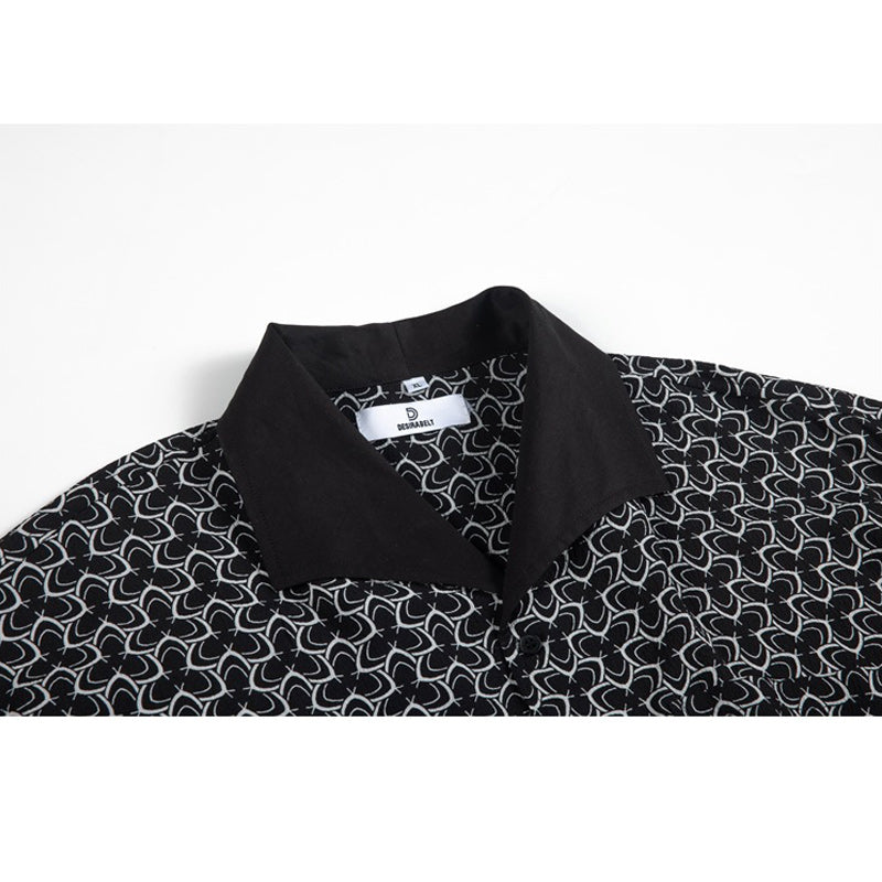 Geometric print draped short sleeve shirt
