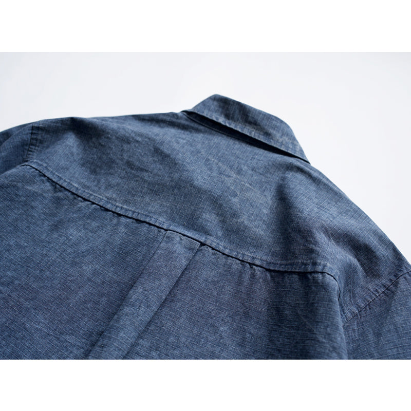 Elbow patch checkered indigo dyed shirt