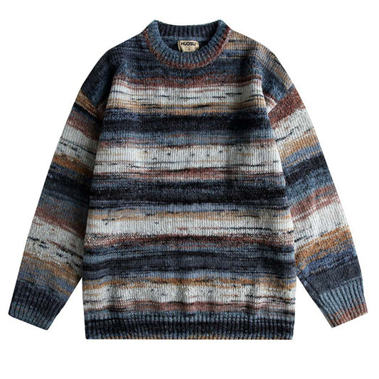 Ethnic-style round neck gradient loose-fitting men's sweater