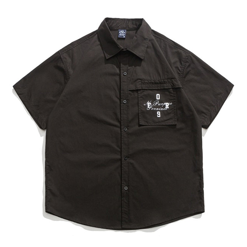 Printed pocket plain work short sleeve shirt