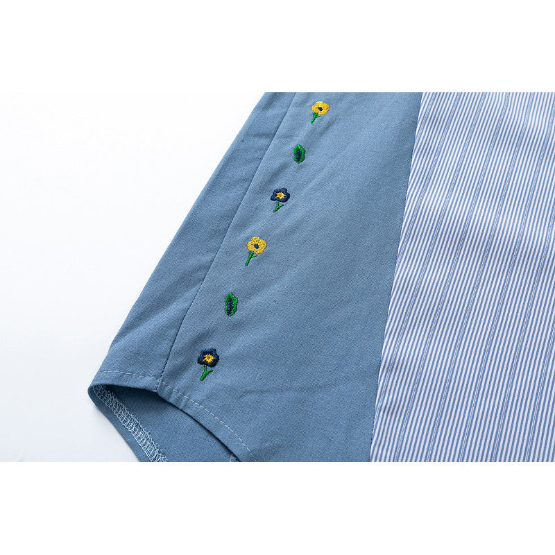 Striped color-block long-sleeved shirt
