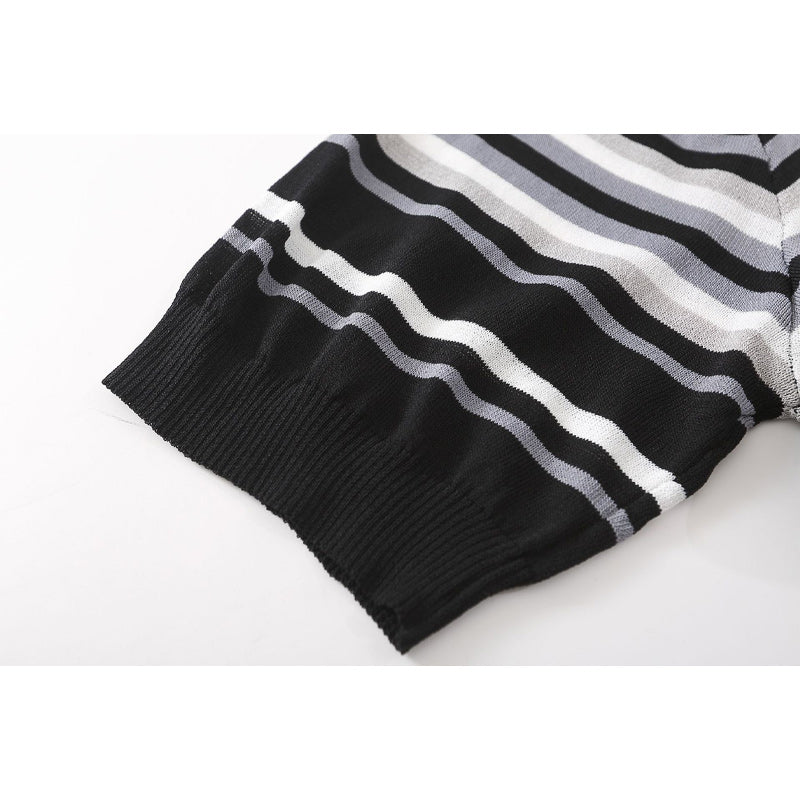 Retro Striped Stockinette Knit Polo Shirt